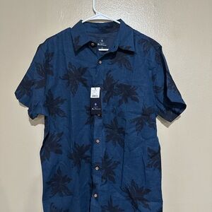 Ben Sherman Linen Blend Button-Up Shirt (Floral Navy) - Size L